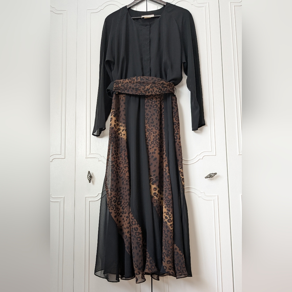 SPENCER ALEXIS Black and Brown Long Sleeve Gown with Bishop Sleeves Sz16